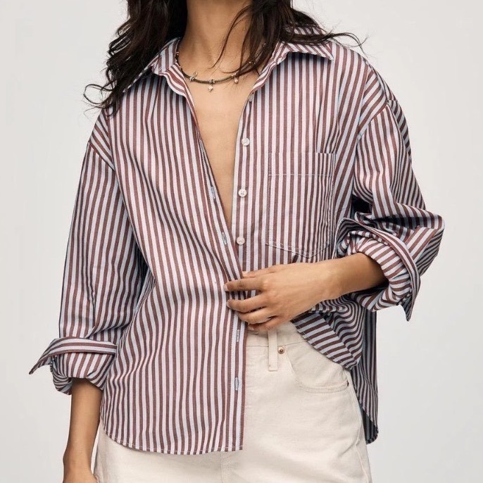 Anthropologie Maeve Shrunken Button Down Shirt Black Stripe 3x New With Tags